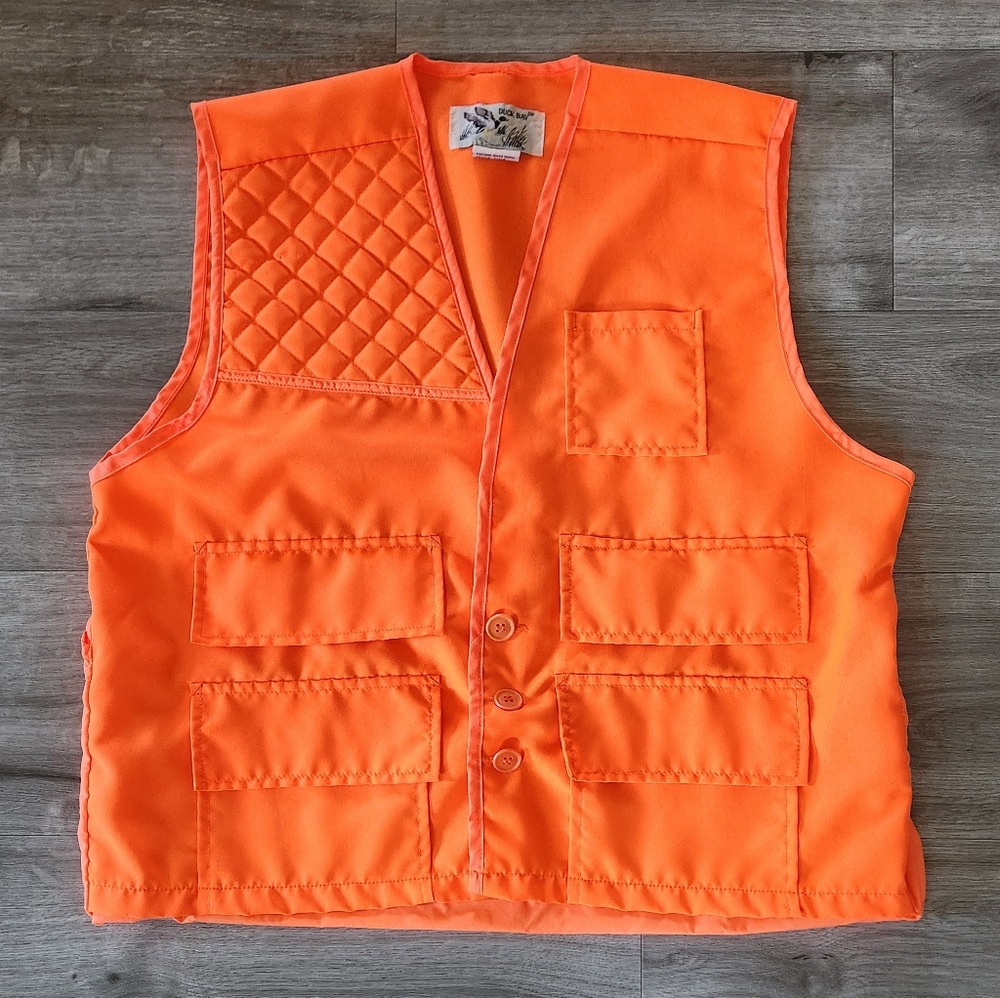 Vintage Duck Bay Adult Orange Large Mens Blaze Button Shooting Hunting Vest